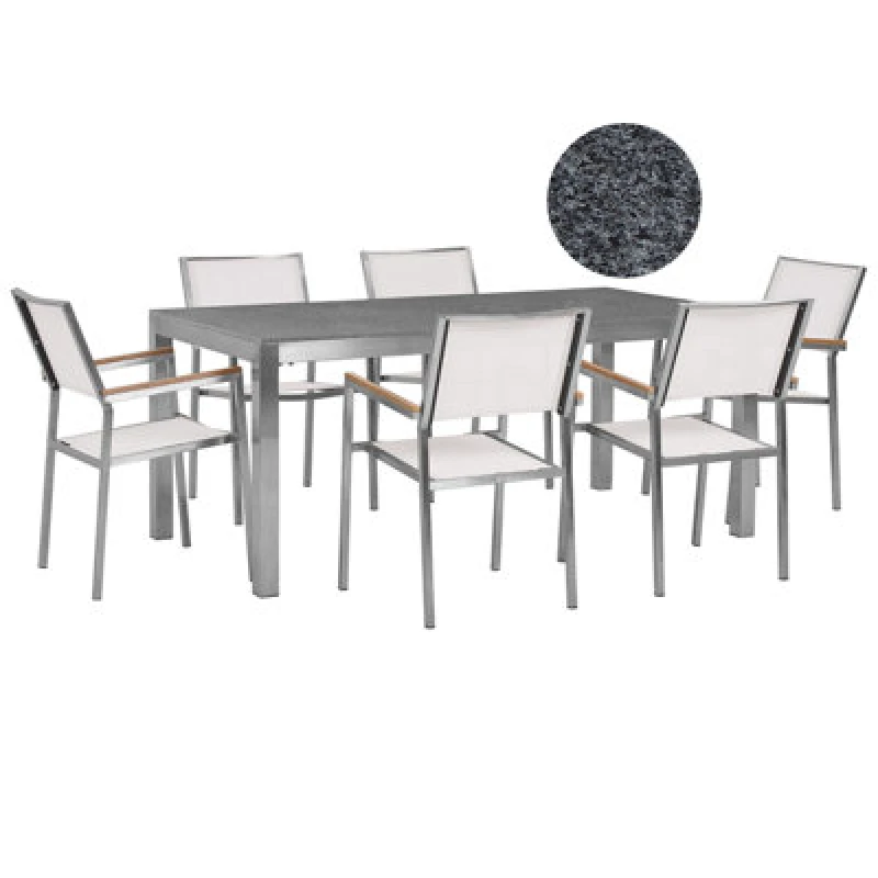 Image of Beliani Garden Dining Set 6 Seater Grosseto Granite Polished Grey/ White