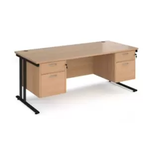 Image of Office Desk Rectangular Desk 1800mm With Double Pedestal Beech Top With Black Frame 800mm Depth Maestro 25 MC18P22KB