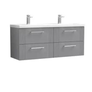 image of Nuie Deco 1200mm Wall Hung 4 Drawer Vanity & Double Ceramic Basin - Satin Grey