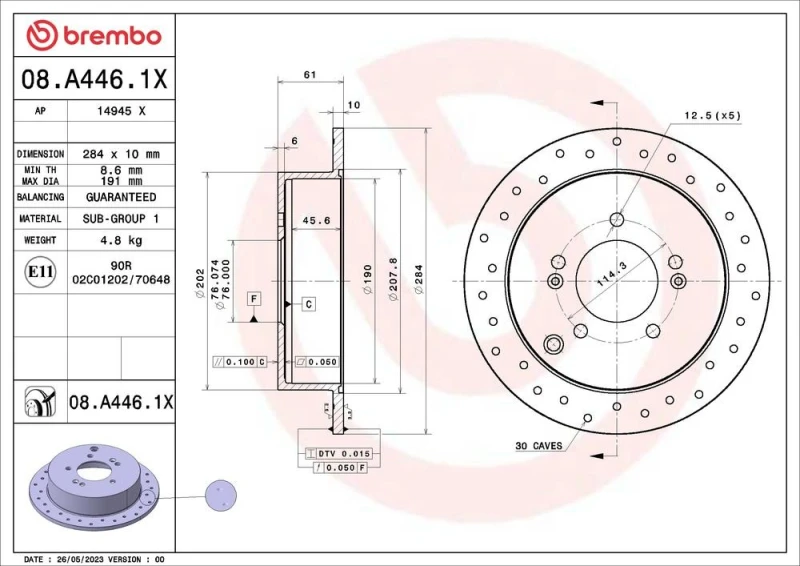 Image of BREMBO Brake disc BREMBO 08.A446.1X