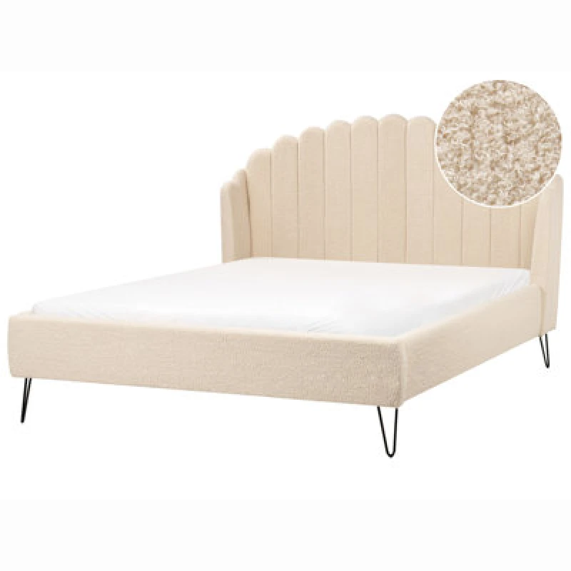 Image of Beliani Bed Boucle Ambillou 160 X 200 Cm (Eu King Size) Beige