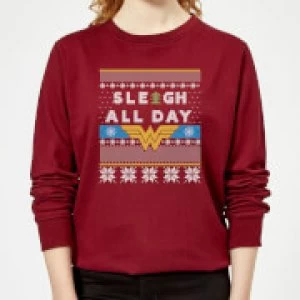 image of Wonder Woman 'Sleigh All Day Womens Christmas Sweatshirt - Burgundy - L