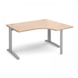 image of TR10 right hand ergonomic desk 1400mm - silver frame and beech top