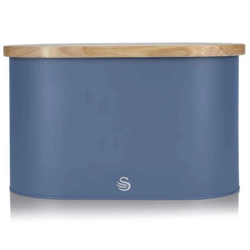 Image of Swan Nordic Bread Bin with Wooden Lid - Swan SWKA17512BLUN