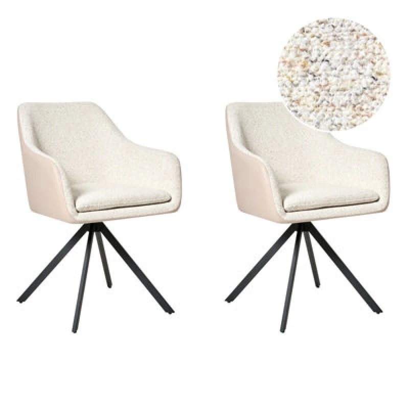 Image of Beliani Set Of 2 Dining Chairs Lithia Boucle Light Beige