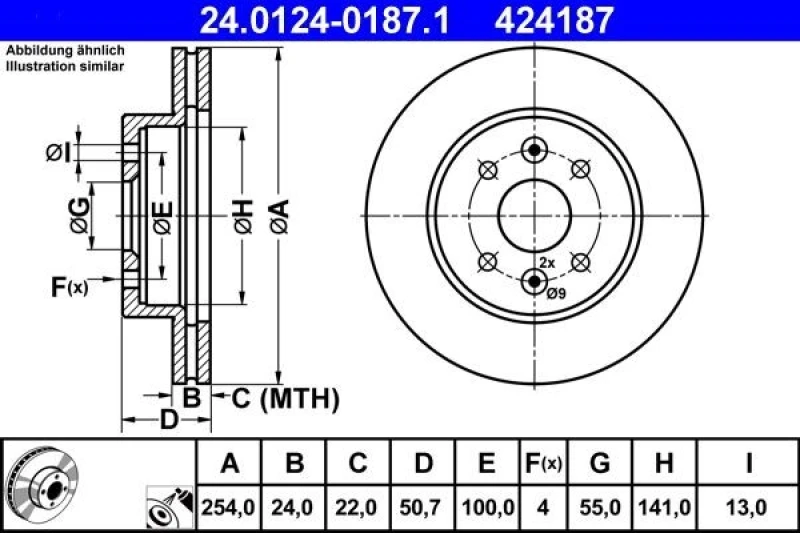Image of ATE 24.0124-0187.1 Brake disc Vented, Coated Brake Disc (82)