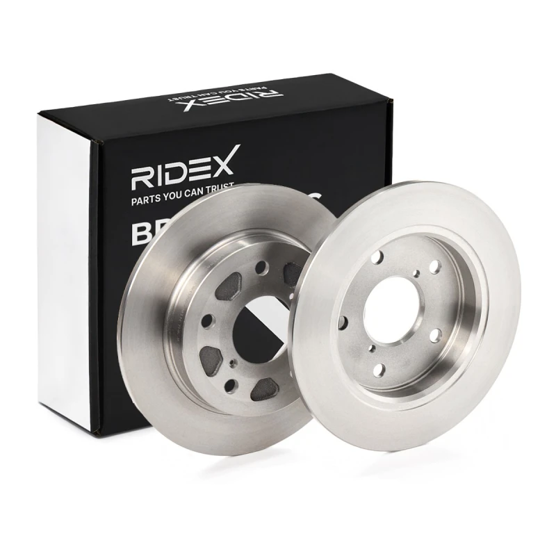 Image of RIDEX 82B3001 Brake disc Rear Axle, Solid, Cast Iron, Uncoated, Untreated, without wheel studs Cast Iron Brake Disc (82)