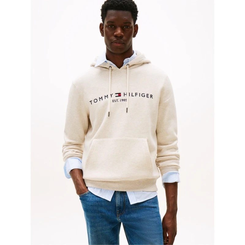 Image of Tommy Hilfiger Logo Hoodie Oatmilk male S