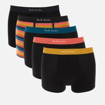 Image of Paul Smith Mens 5-Pack Stripe and Plain Boxer Briefs - Black/Multi - M