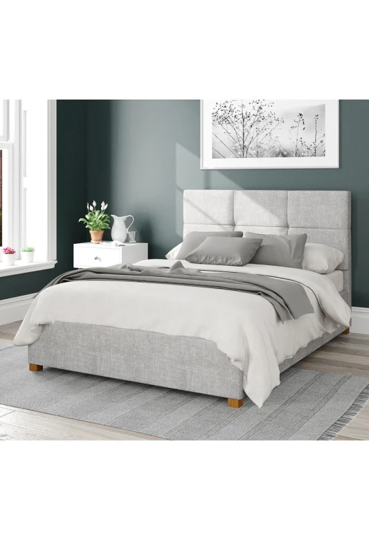 Image of Aspire Aspire Caine Upholstered Ottoman Storage Bed, Pure Pastel Cotton Fabric in Grey Size: Double Grey Double Unisex 5057632188489