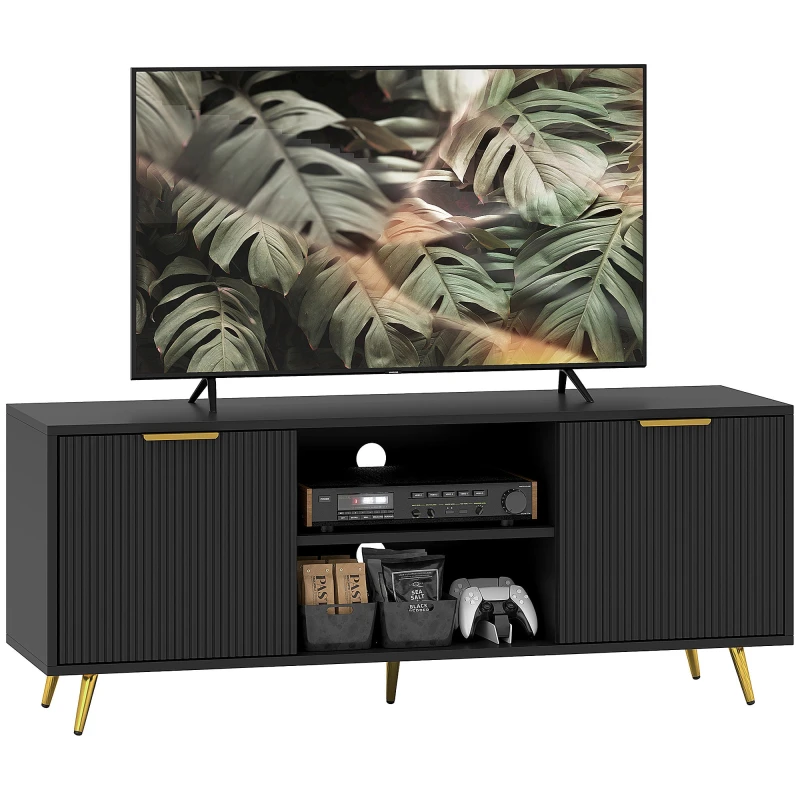 Image of HOMCOM HOMCOM Modern TV Stand Cabinet with Storage for Living Room, Black