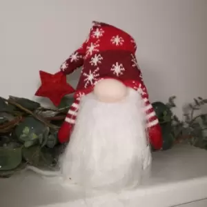 image of 40cm Haired Sitting Christmas Gonk with Star Tipped Hat - Red & White