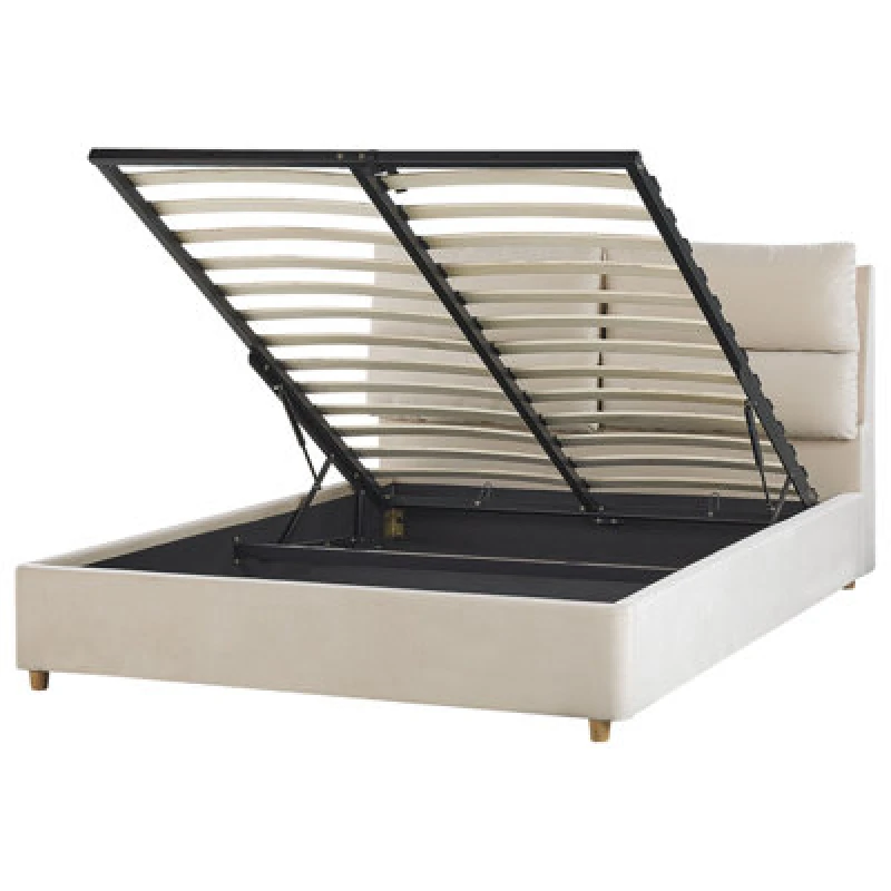 Image of Beliani Ottoman Bed Velvet Batilly 140 X 200 Cm (Eu Double) Light Beige