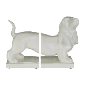 image of Premier Housewares Set of Dog Bookends - White High Gloss Finish Polyresin