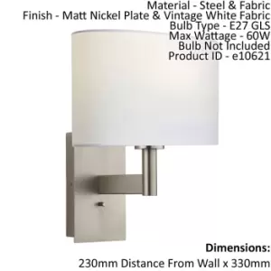 Image of Wall Light & Shade Matt Nickel & Vintage White Fabric 60W E27 e10621