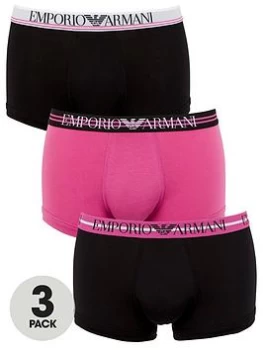 Image of Emporio Armani Bodywear 3 Pack Trunks - Black/Pink, Size L, Men