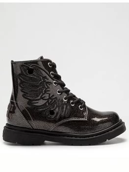 image of Lelli Kelly Angel Wings Glitter Ankle Boots - Black, Size 1 Older