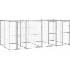 Image of Vidaxl - Outdoor Dog Kennel Galvanised Steel with Roof 9.68 m² Silver