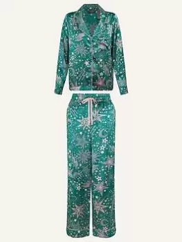 Image of Accessorize Star Print Satin Pyjamas, Blue, Size Xxl, Women