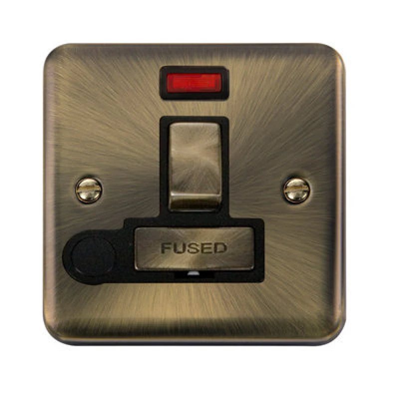 Image of SE Home Curved Antique Brass 13A Fused Ingot Connection Unit Switched With Neon With Flex Gold