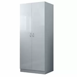 Image of FWStyle Grey High Gloss Wardrobe With 2 Doors 2 Full Width Drawers