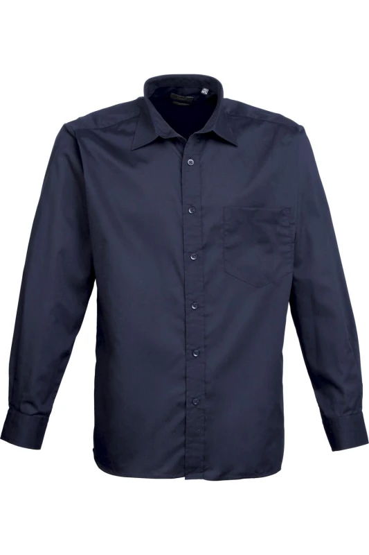 Image of Premier Premier Men Poplin Long-Sleeved Formal Shirt in Navy Navy One Size Male 5055805354297
