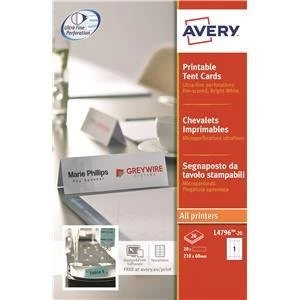 image of Original Avery L4796 210x60mm Printable Business Tent Cards Pack of 20 Cards