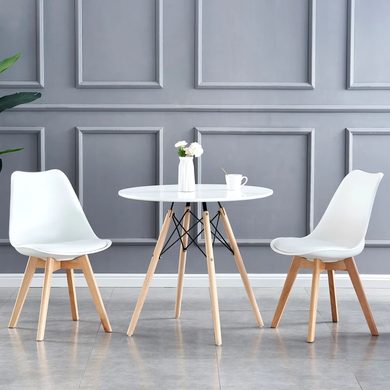 Image of MCC Direct Set of 2 Dining Chairs with wooden Legs and Padded Cushion Eva White