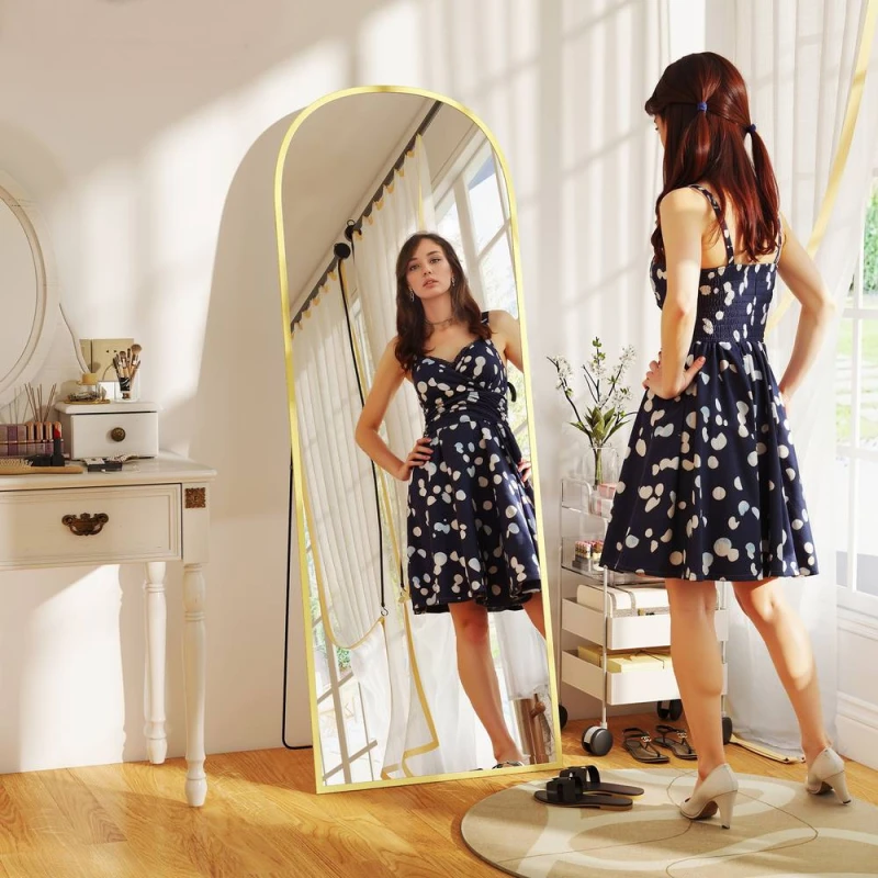 Image of HOMCOM Full Length Mirror with Aluminium Alloy Frame Hanging or Leaning Gold 831-740V02GD