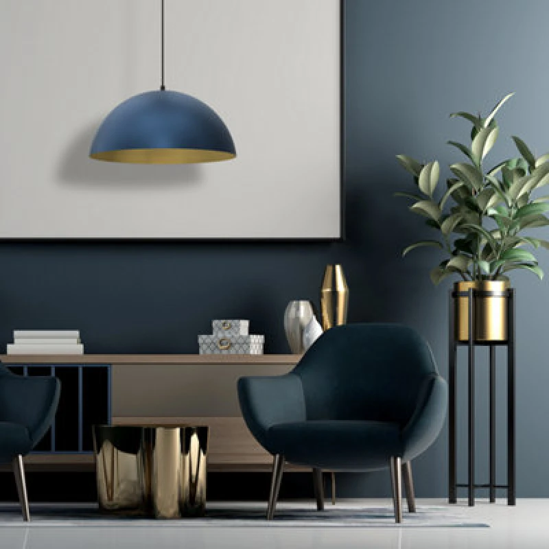 Image of Milagro Beta Pedant Lamp 45cm Hand Made In Matt Blue With A Golden Interior Mid Navy unisex