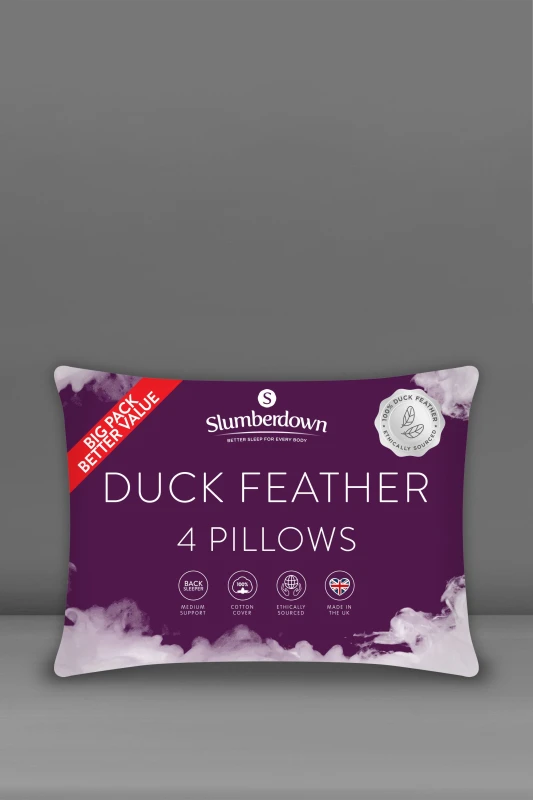 Image of Slumberdown 4 Pack Duck Feather Medium Support Pillows White