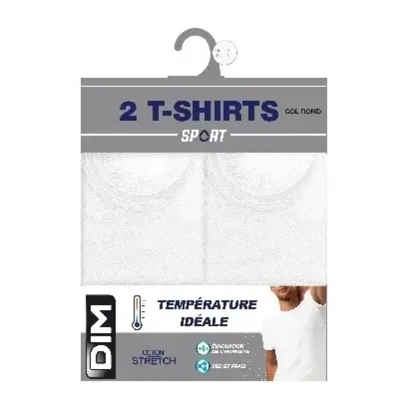 Image of Dim Pack of 2 Regul'Activ Crew Neck T-Shirts White Men XL