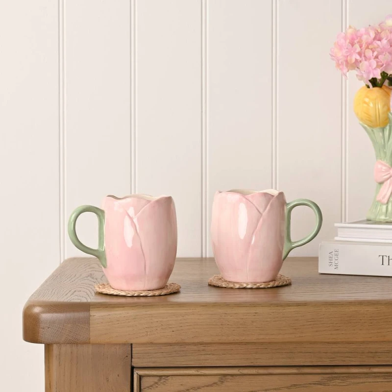 Image of Hestia Set of 2 Tulip Mugs in Blush in Pink Pink Unisex