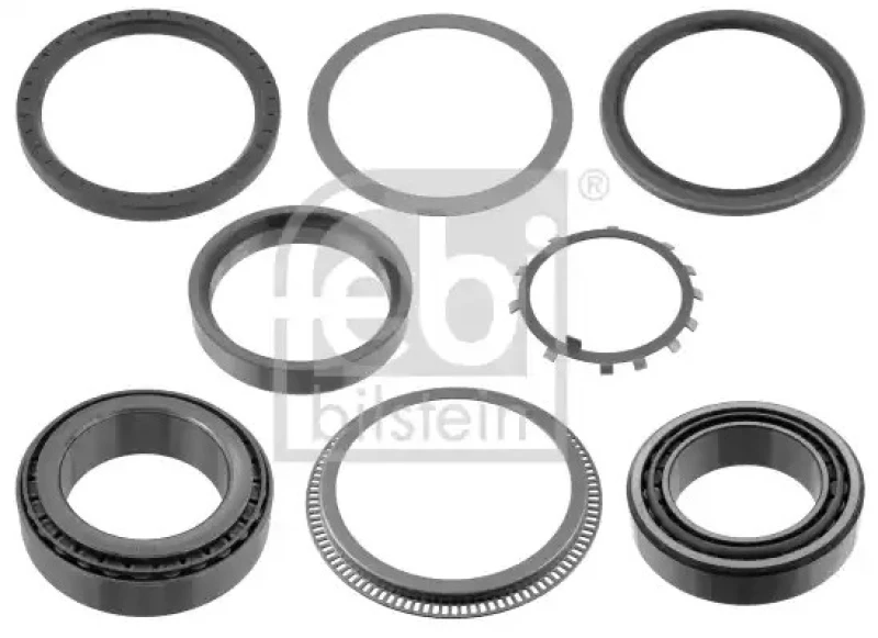 Image of FEBI BILSTEIN 47791 Wheel bearing kit with fastening/mounting material, Rear Axle Right, with ABS sensor ring Wheel Bearing Kit (654)