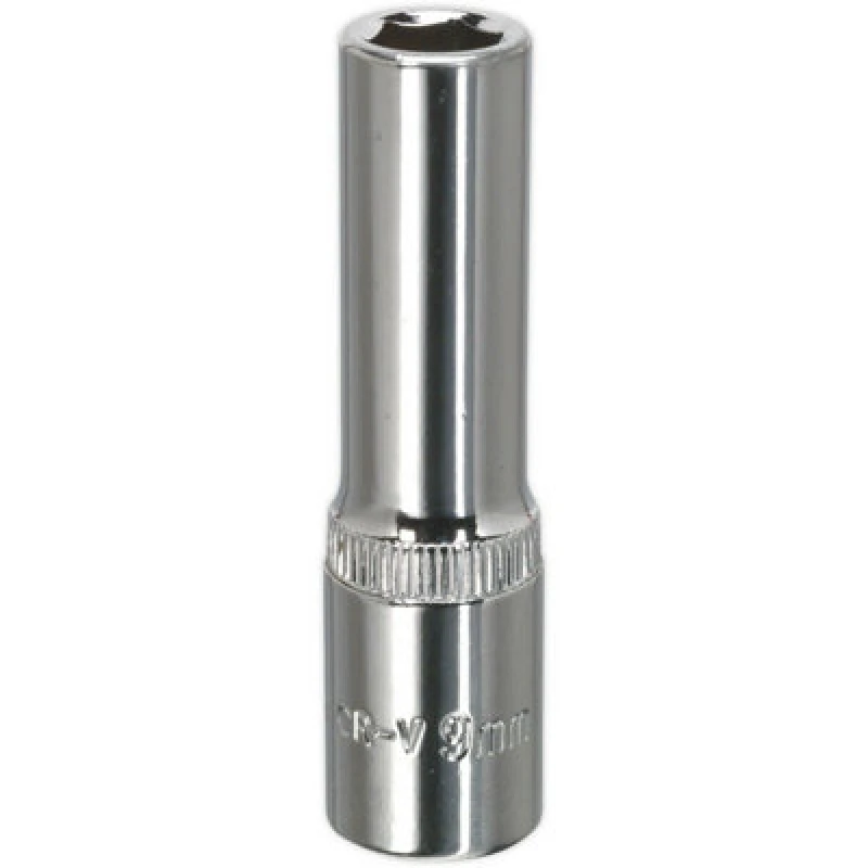 Image of Loops 9mm Forged Steel DEEP Drive Socket - 3/8" Square Drive Polished Chrome Vanadium Metallics