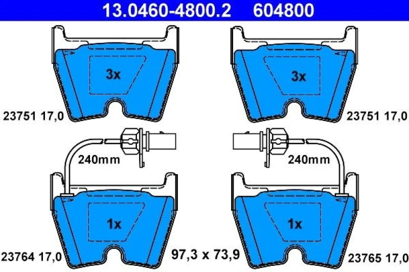 Image of ATE 13.0460-4800.2 Brake pad set incl. wear warning contact Brake Pad Set,disc brake (402)