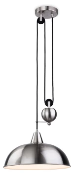 Image of Century 1 Light Rise & Fall Dome Ceiling Pendant Brushed Steel, E27
