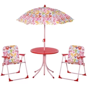 Image of Outsunny Kids Folding Picnic Table and Chairs Set Color Stripes Outdoor w/ Parasol