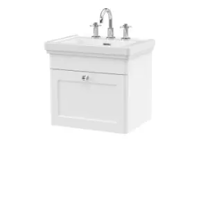 image of Nuie Classique 500mm Wall Hung 1-drawer Unit & Basin 3 Tap Holes - Satin White