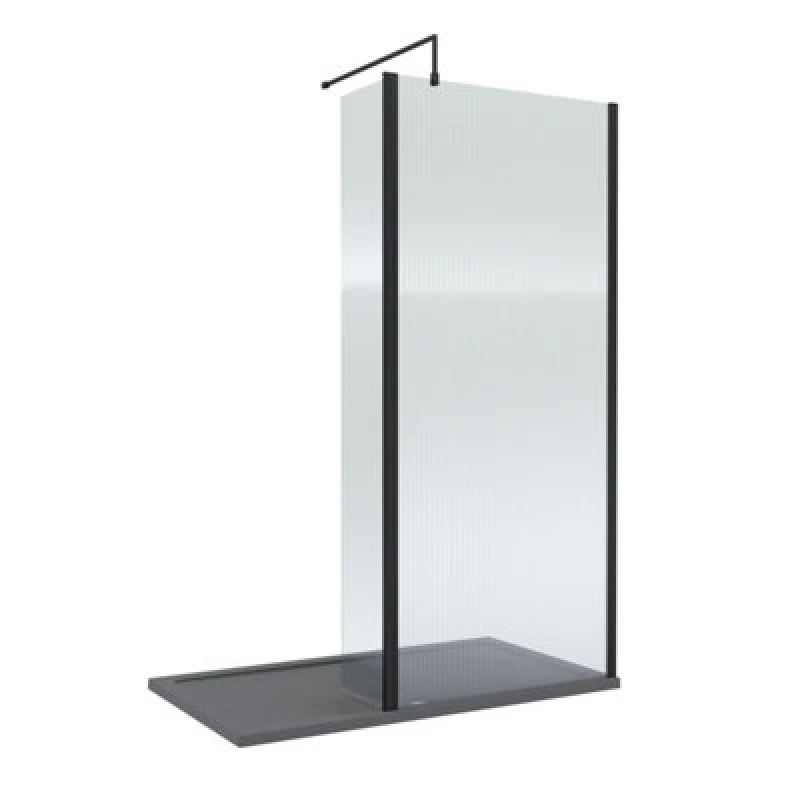 Image of Balterley 8mm Fluted Glass Wetroom Screen, Return Black & Tray 1400 x 800m Black Unisex