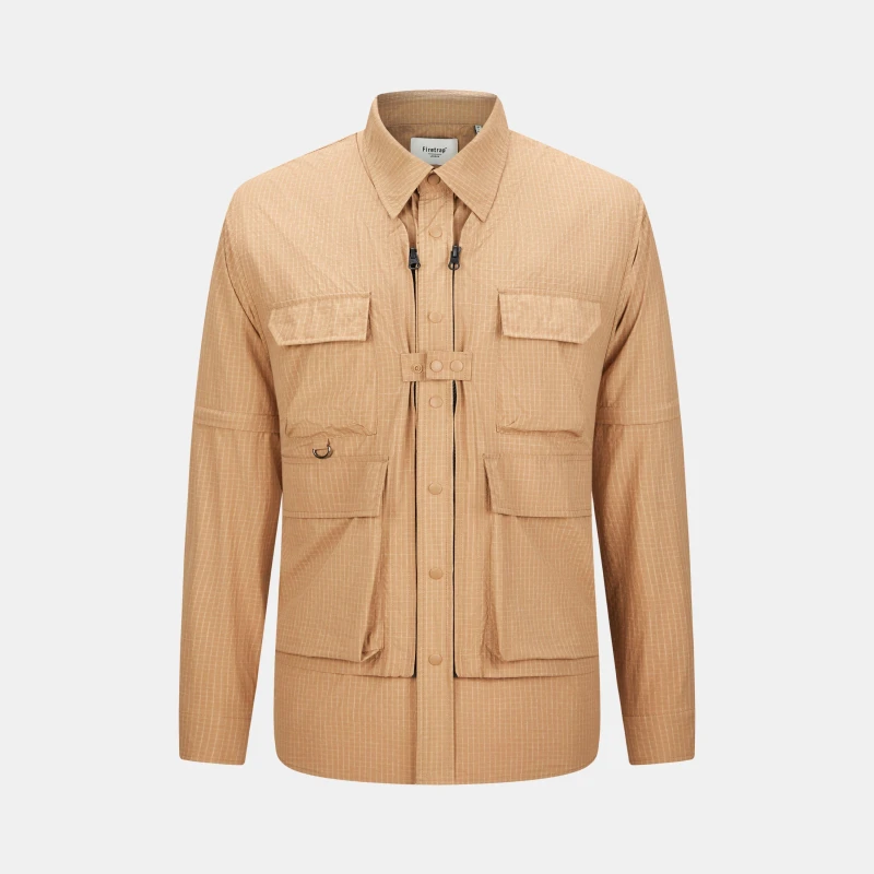 Image of Firetrap Mens 3-in-1 Convertible DWR Full Zip Long Sleeve Overshirt Khaki male S