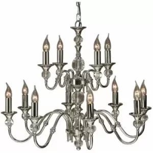 image of Loops - Diana Ceiling Pendant Chandelier Bright Nickel & K9 Crystal Curved 12 Lamp Light