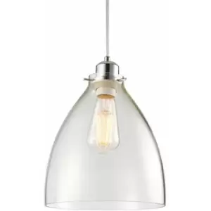 Image of Hanging Ceiling Pendant Light Shade Clear Glass & Chrome Slim Round Dome Bowl
