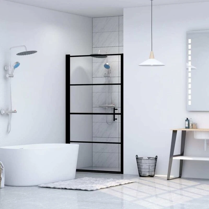 Image of VIDAXL Shower Door Tempered Glass 91x195cm Black Vidaxl 8719883735153