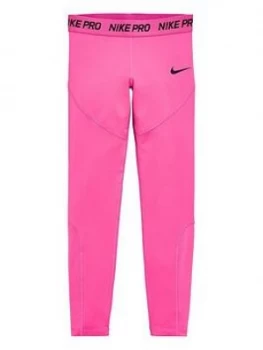 Image of Nike Pro Older Girls Training Leggings - Pink, Size L, 12-13 Years, Women