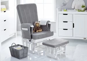 image of Obaby Deluxe Reclining Glider Chair and Stool - White & Grey