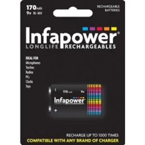 image of INFAPOWER 9V 170MAh NI-MH Rechargeable Battery (1-Pack) B007