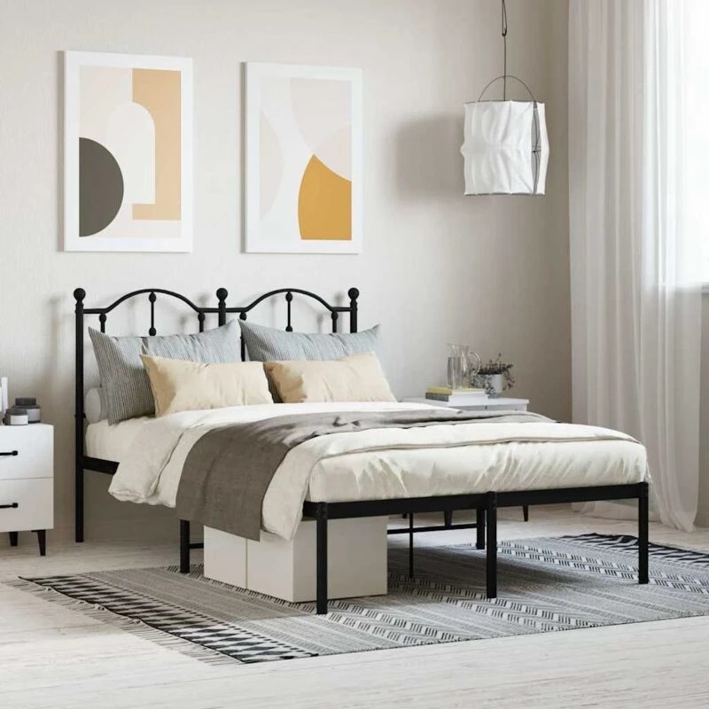 Image of Vidaxl Metal Bed Frame Without Mattress With Headboard Black 120X200 Cm, Black 353437