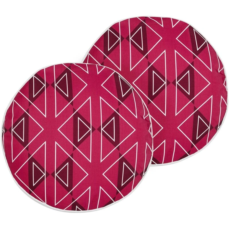 Image of Beliani Set Of 2 Outdoor Cushions Mezzano Geometric Pattern 40 X 40 Cm Pink