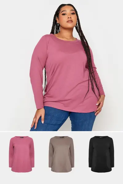 Image of Yours 3 Pack Long Sleeve T-Shirts Pink